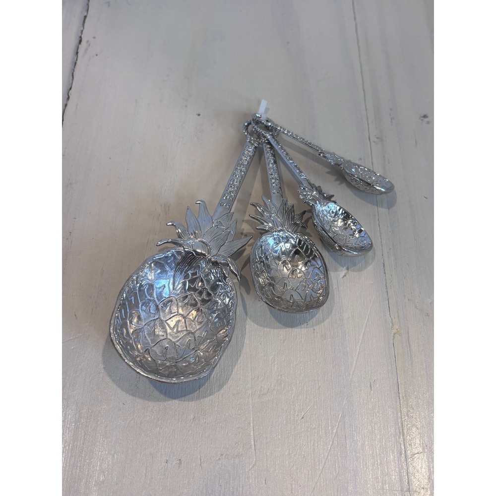 Ganz Silver Pineapple Measuring Spoons Set of 4 Aluminum Tropical Coastal